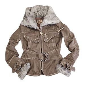 Vintage Twenty Two Canvas Jacket | Y2K Faux Fur Aviator Coat‎ Taupe Size M Nwot